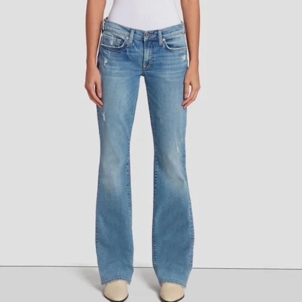7 For All Mankind The Original Bootcut Light Wash Distressed Low Rise 27 Short - Picture 2 of 13
